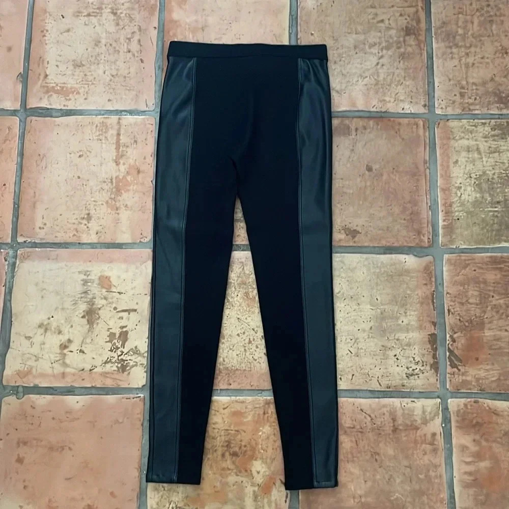 Price Drop 🔷 PAIGE Vegan Leather Tuxedo Small Black Leggings - Picture 7 of 7